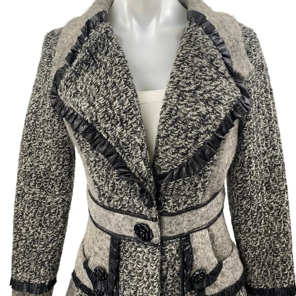 Tempo Paris Women's Gray Wool Collared Button Long Sleeve Sweater Coat Jacket S - Picture 3 of 5